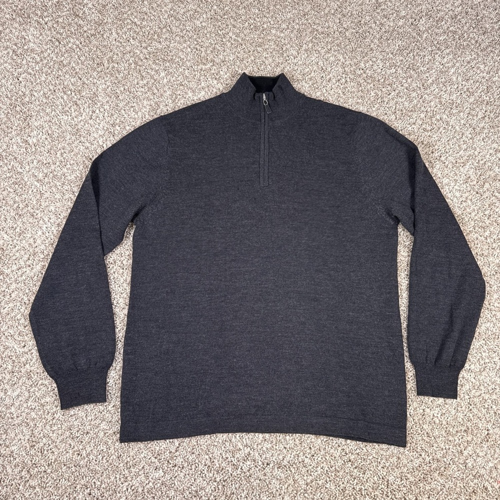 Pronto Uomo Sweater Mens XL Extra Fine Merino Wool 1/4‎ Zip Dark Gray Knitwear